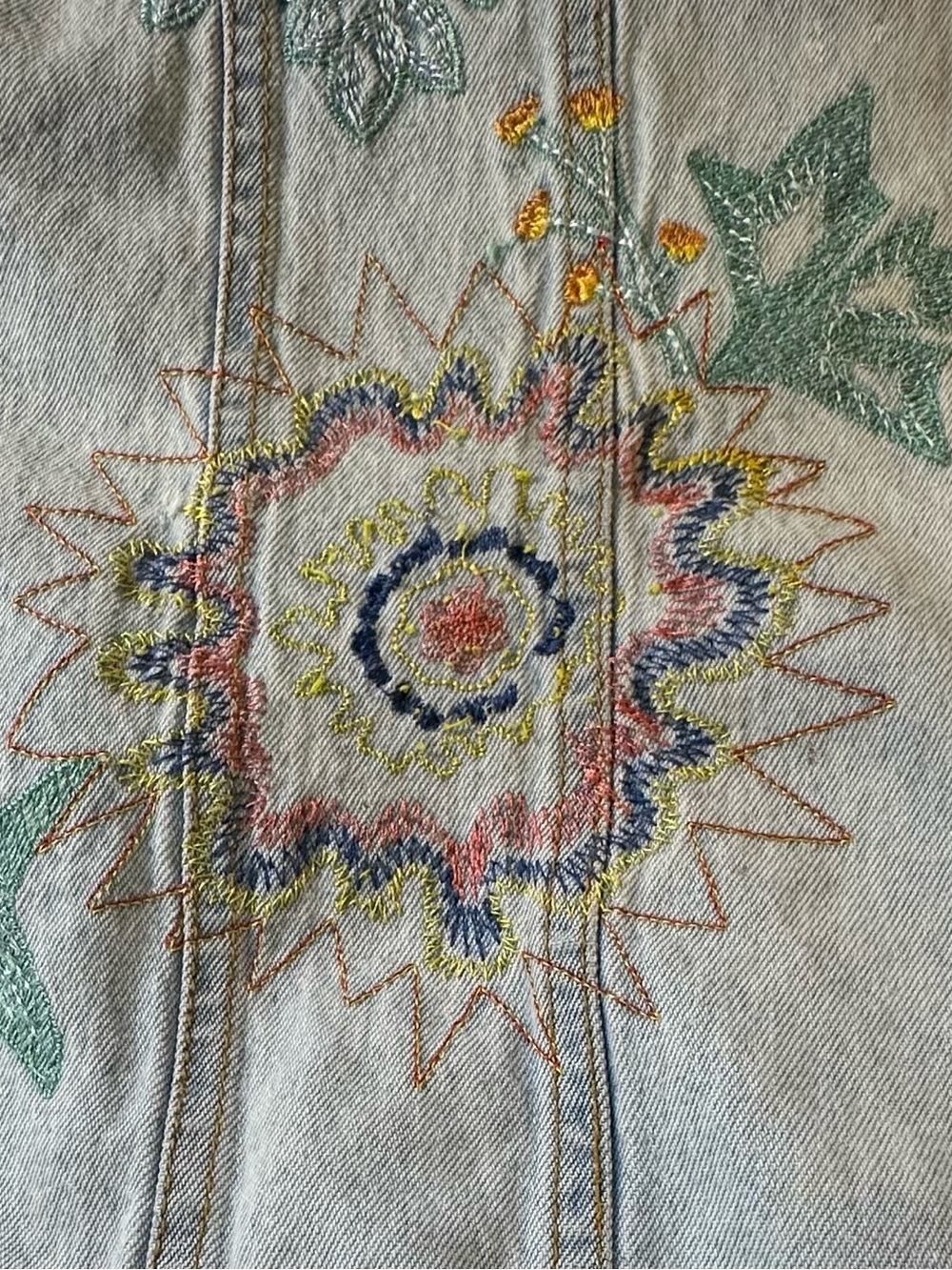 White Stag Light Blue Denim Jacket with Multicolor Floral Embroidery. - Picture 12 of 15